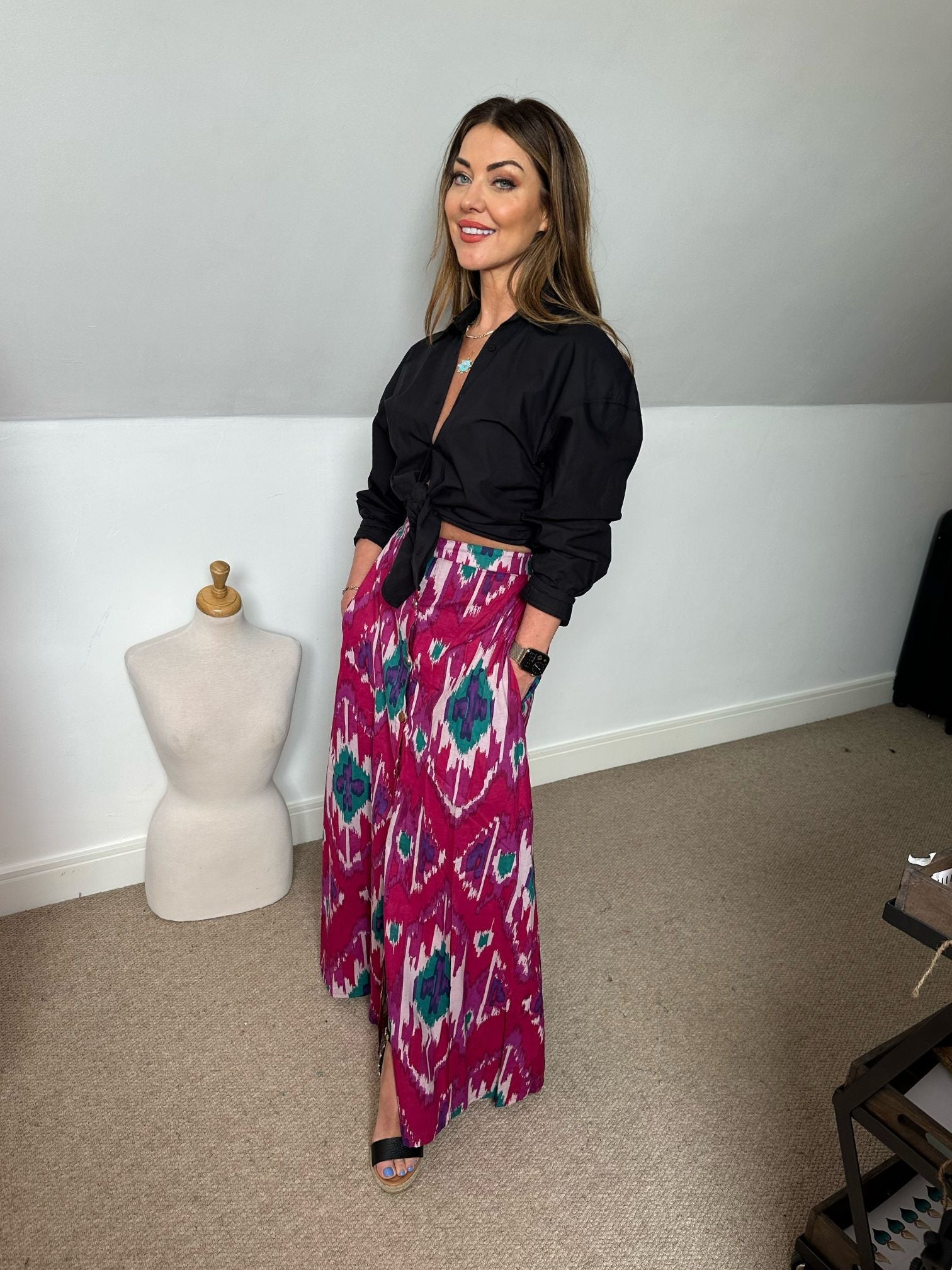 'ELISHA' MAXI SKIRT IN PINK IKAT