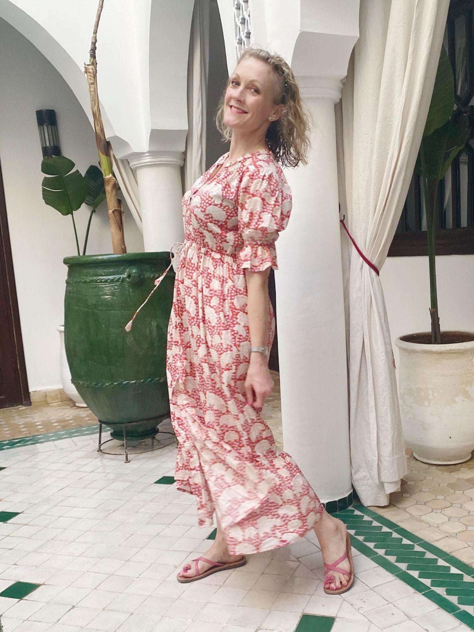 'CHERISH' SHIRTDRESS RED HYDRANGEA