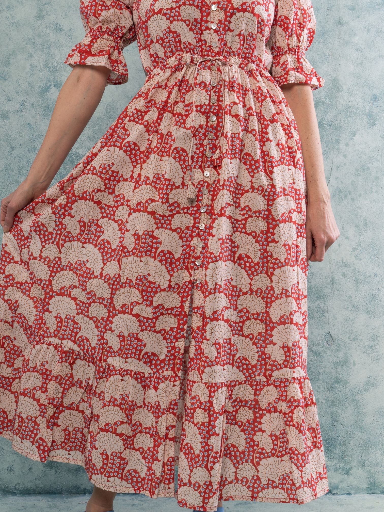 'CHERISH' SHIRTDRESS RED HYDRANGEA