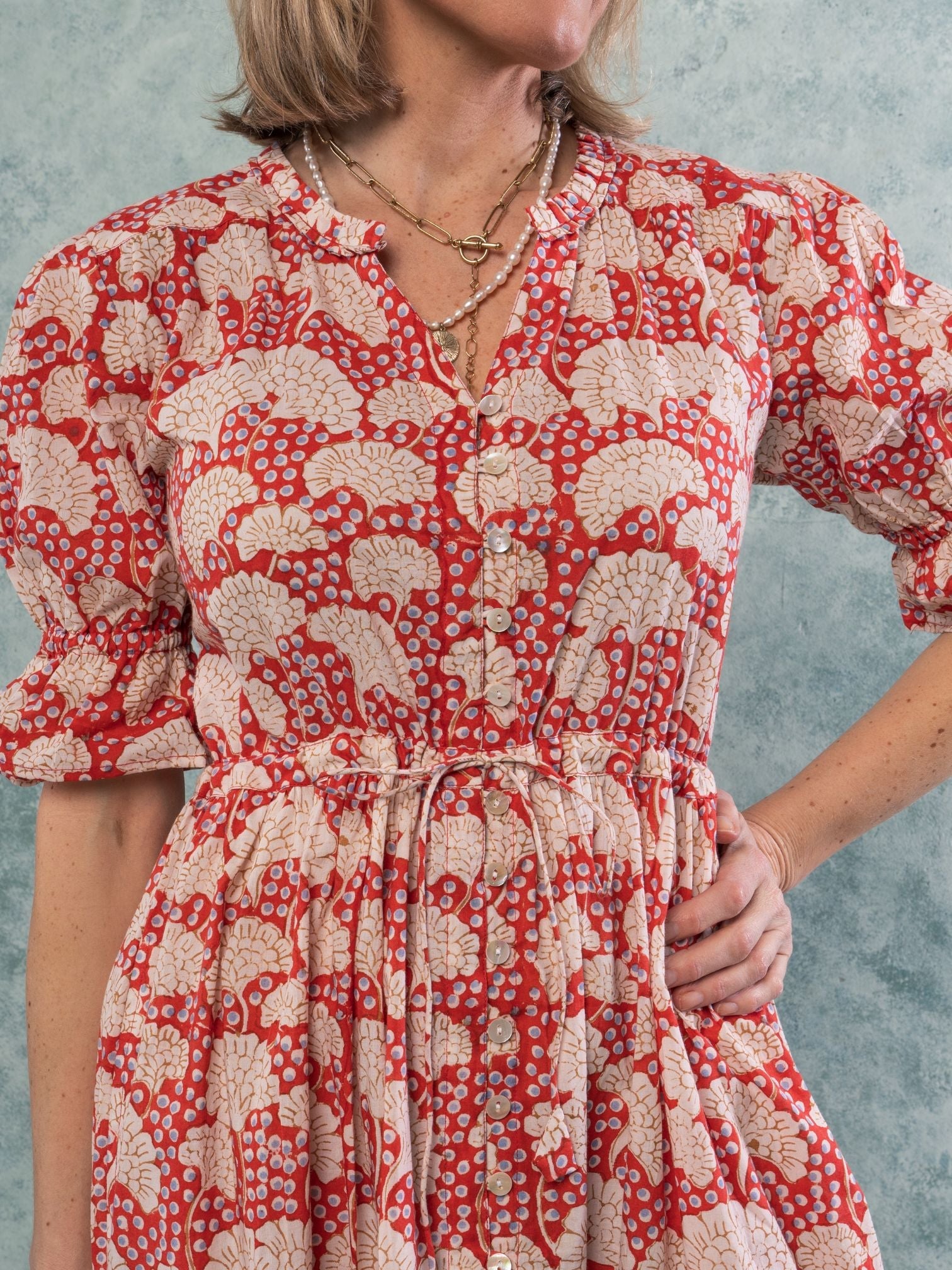 'CHERISH' SHIRTDRESS RED HYDRANGEA