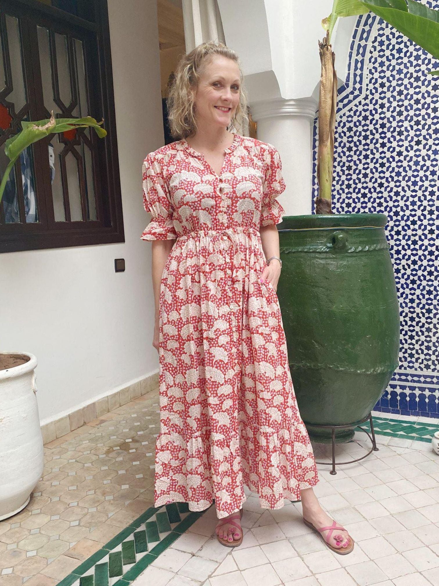 'CHERISH' SHIRTDRESS RED HYDRANGEA