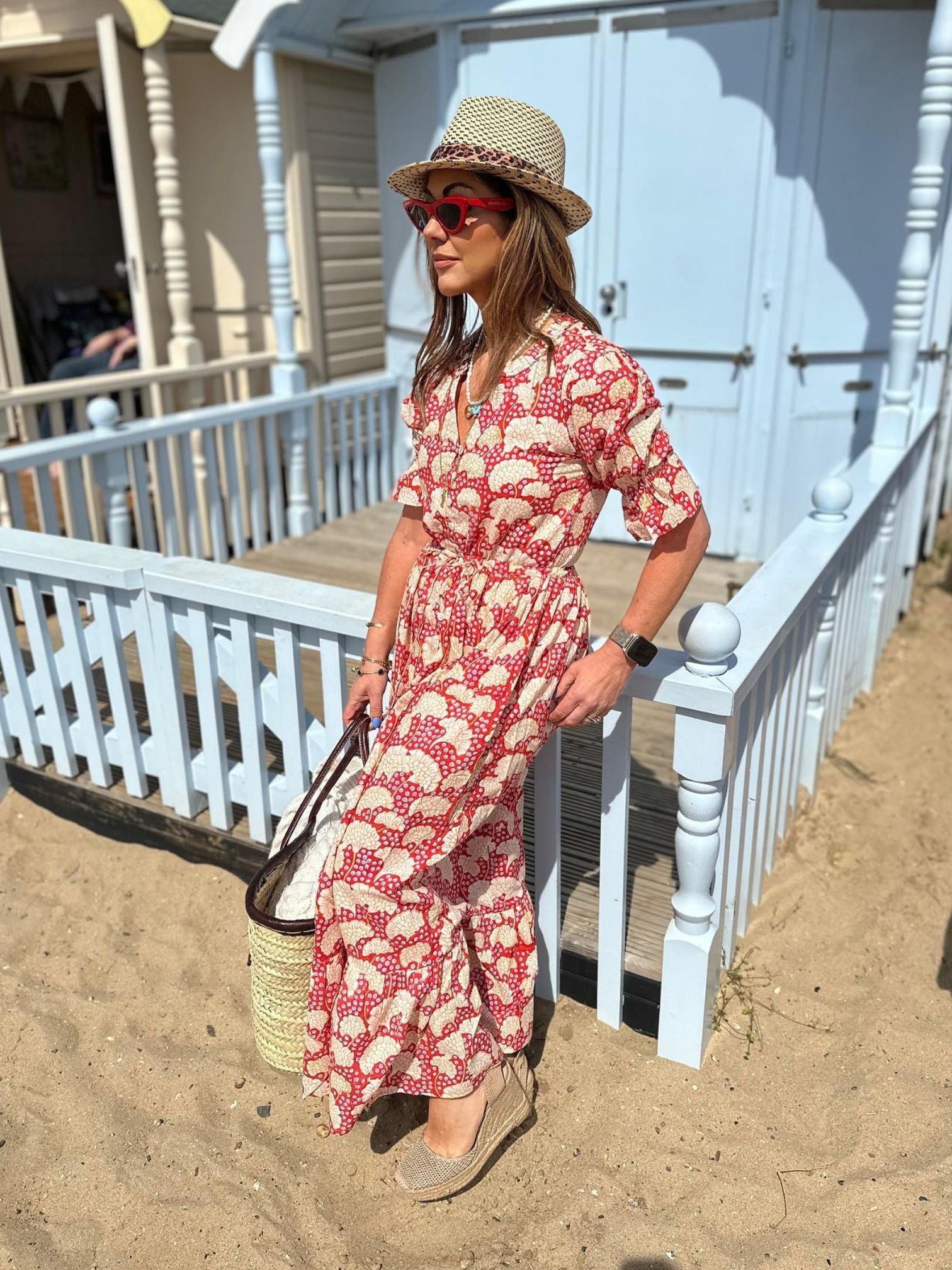 'CHERISH' SHIRTDRESS RED HYDRANGEA